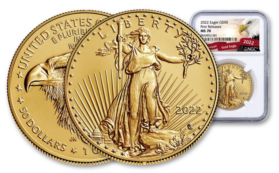 2022 $50 1-oz Gold American Eagle NGC MS70 First Releases w/Eagle