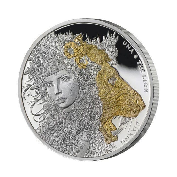 St. Helena 2024 1oz Silver Proof Una and the Lion with Gold Layering
