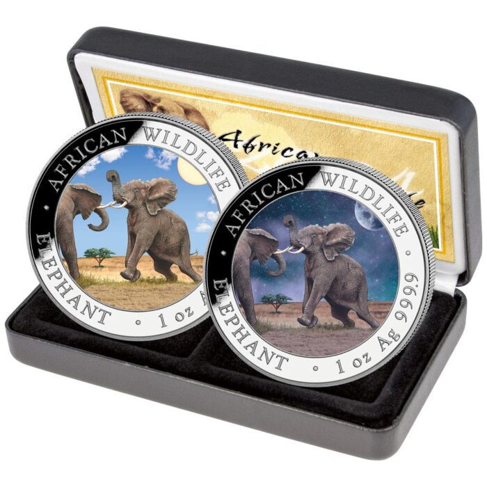 2024 Somalia Elephant Day/Night 1oz Silver 2 Coin Set - Image 2
